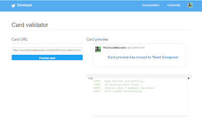 Checking your Twitter:card meta tags in the Twitter validator