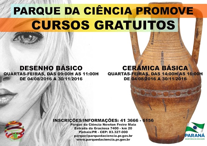 Estão abertas as inscrições para as turmas do segundo semestre dos cursos de Desenho Básico e Cerâmica Básica do Parque da Ciência!