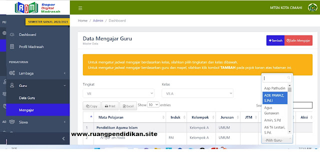 setting Data Mengajar