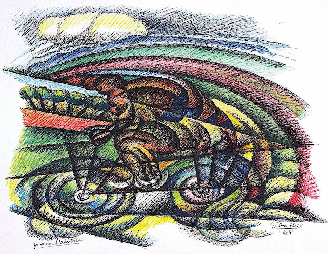 a Gerardo Dottori 1909 futurism bicycle man in the country side