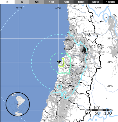 Epicentro sismo 6,1 grados en Chile, 21 de Noviembre 2012
