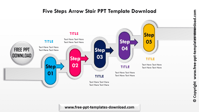 Five Steps Arrow Stair Free PPT Template Download