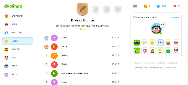 Tela de competição das Ligas do Duolingo