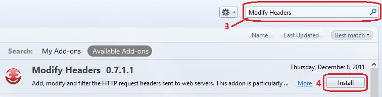 Modify Headers Add-ons Installing
