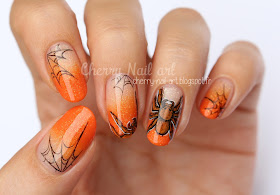 nail art halloween dégradé araignée et toile