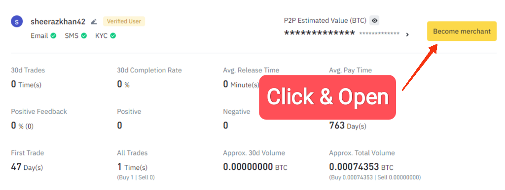 Now we are moving to our main task which is to create our merchant account. "Become Merchant" will be written in yellow color on the right side of your laptop, click on it and open it.