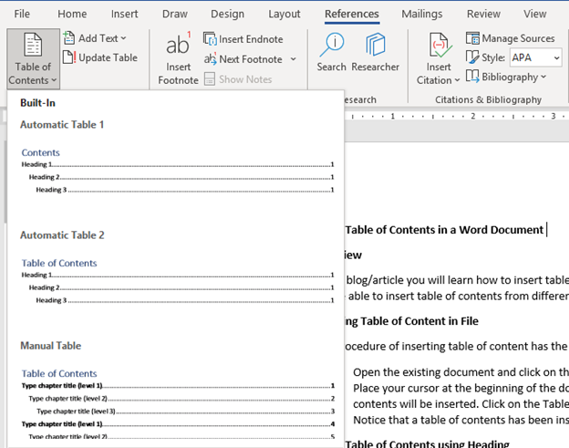 How to insert Table of Contents in word – Techforearn