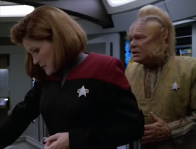 Neelix argues with Janeway in Once Upon a Time.