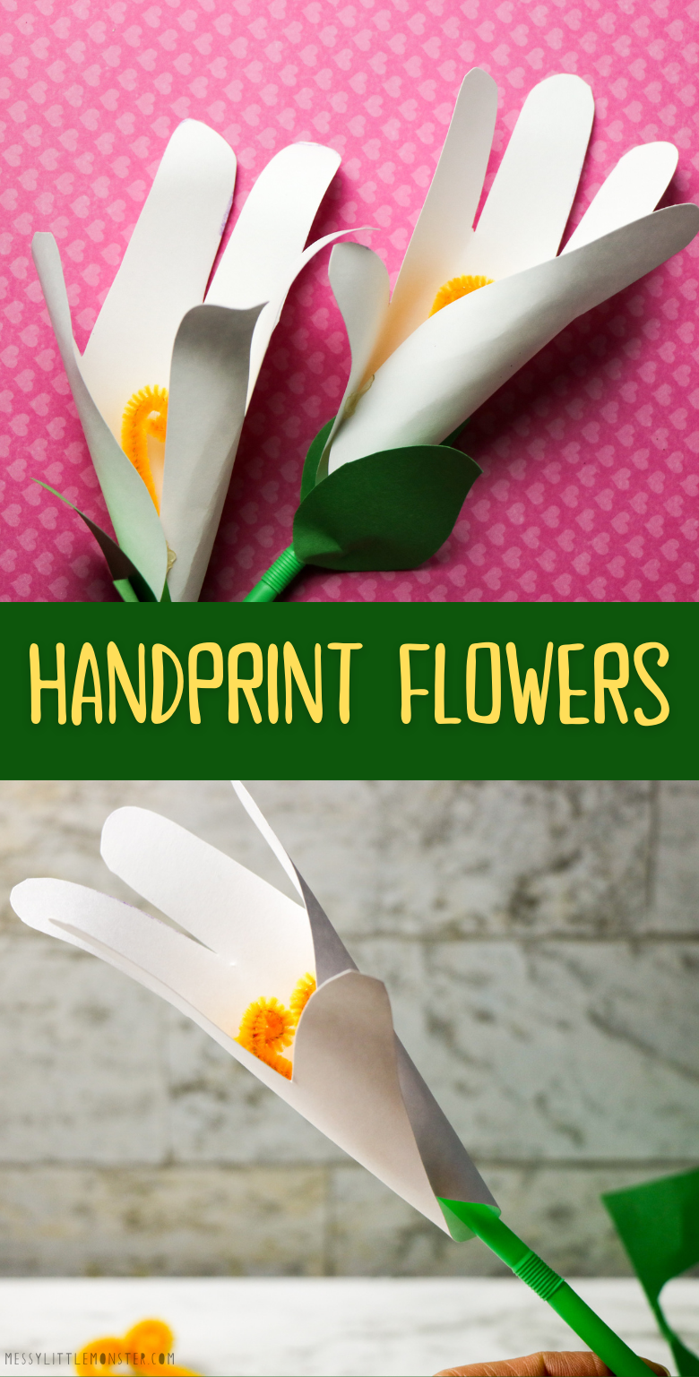 Handprint flowers. Paper lily handprint craft for kids.