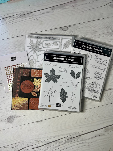 Dies and Stamp Sets used to create a card using Stampin' Up! All About Autumn Suite