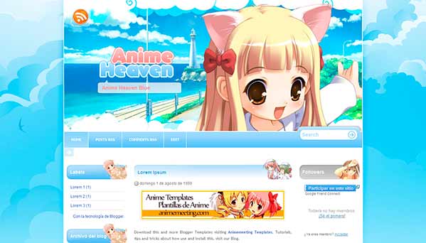 anime blogger template Anime Heaven Blue