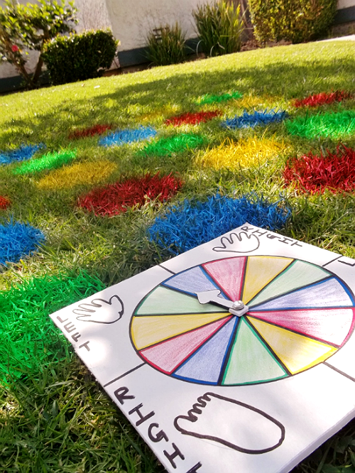 Lawn Twister- Use Marking Paint (found at the local hardware store) to paint a grid that will last up to a week, or rinse off with water.