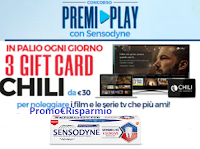 Logo Concorso ''Premi Play con Sensodyne'' : in palio 294 codici CHILI da 30 euro