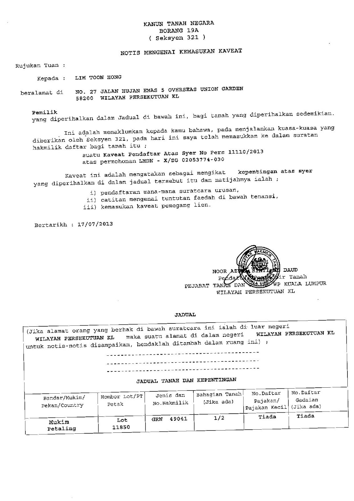 Pengenalan kepada Kaveat Pendaftar - Info Kaveat