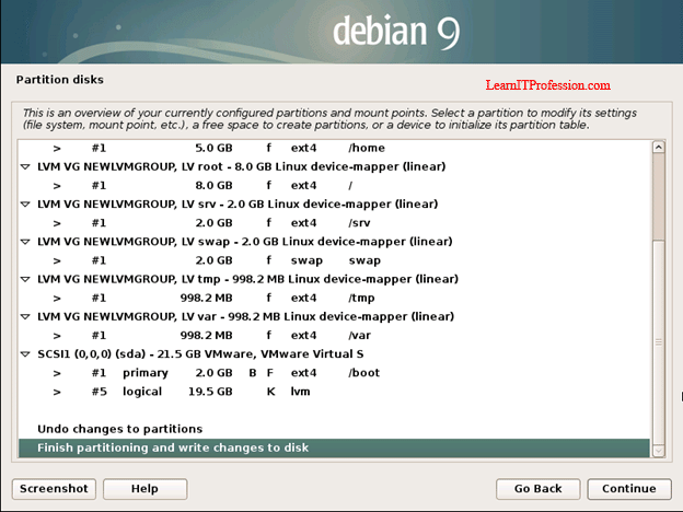 how install debian 9 with lvm