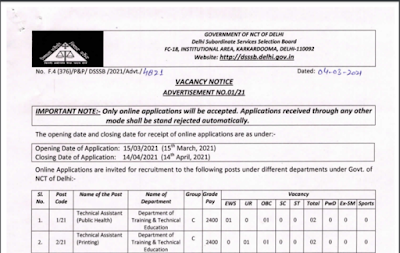 dsssb vacancy 2021