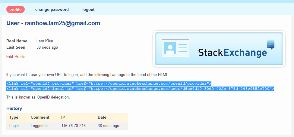 Mã sử dụng dịch vụ StackExchange OpenID