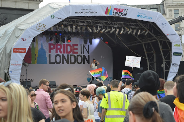 London Gay Pride 2015 stage with gay pride flags