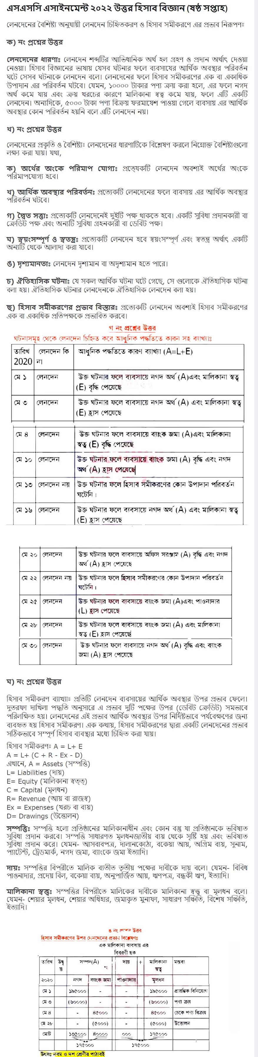 SSC 2022 Accounting 6th Week Assignment Answer 2022