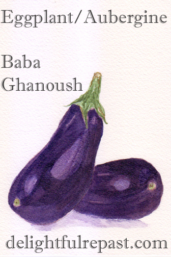 Baba Ghanoush with Oven-Toasted Pita Wedges (watercolor by me) / www.delightfulrepast.com)