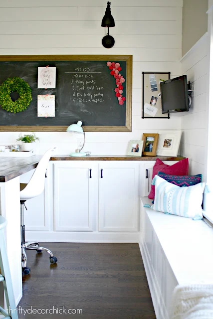 Desk with window seat in office/craft room