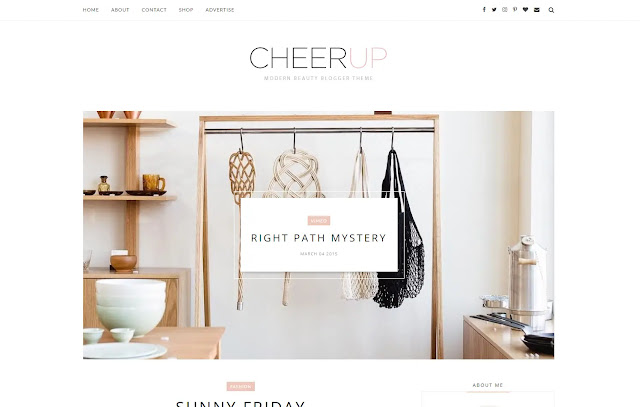 CheerUp Responsive Personal Blog Clean Minimalist Fashion Girly Update Story Blogger Template Theme