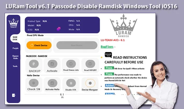 Explanation and download of LURam Tool v6.1 Passcode Disable Ramdisk Windows Tool iOS16