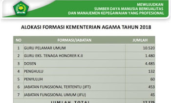 Pembagian 7 Alokasi CPNS Kemenag Tahun 2018