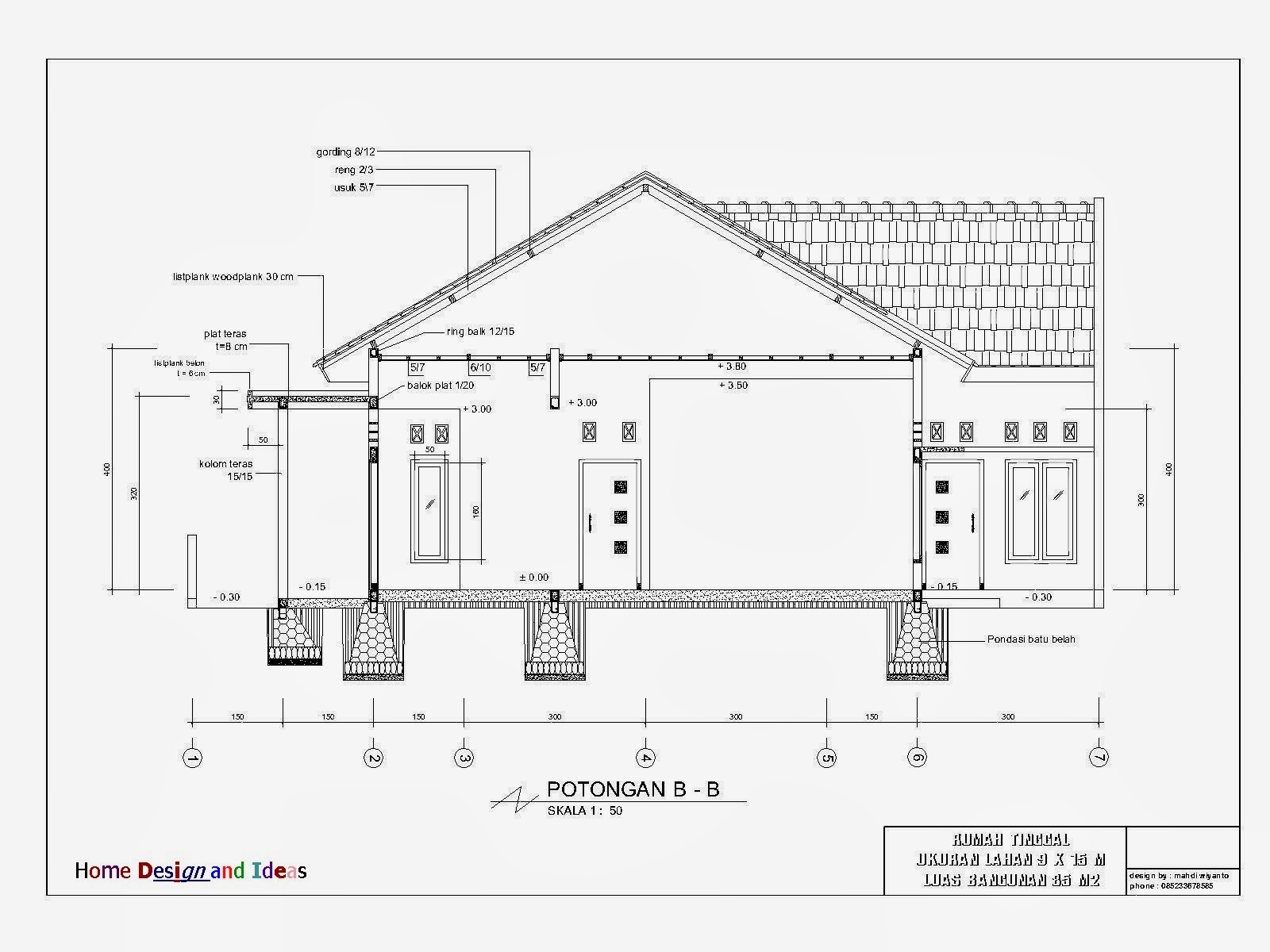 Denah Rumah Sederhana Lengkap Dengan Tampak  Desain Rumah 