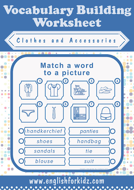 Free clothes and accessories worksheet for ESL students