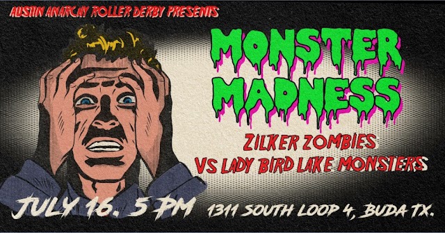 Coming up - Austin Anarchy Roller Derby bout between the Zilker Zombies and Lady Bird Lake Monster in Buda, Texas on July 16, 2022