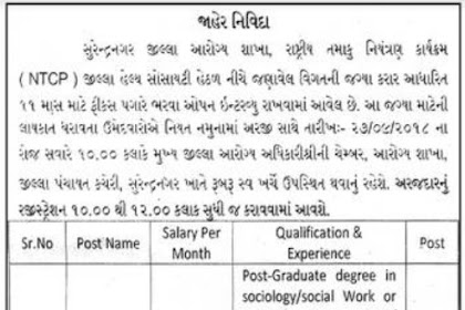 District Health Society, Surendranagar Recruitment for Social Worker Post 2018