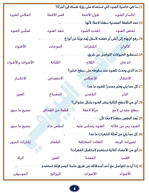 مراجعة  نوفمبر 2023 علوم الصف الرابع 401428674_1079992573370753_7563807787148572817_n