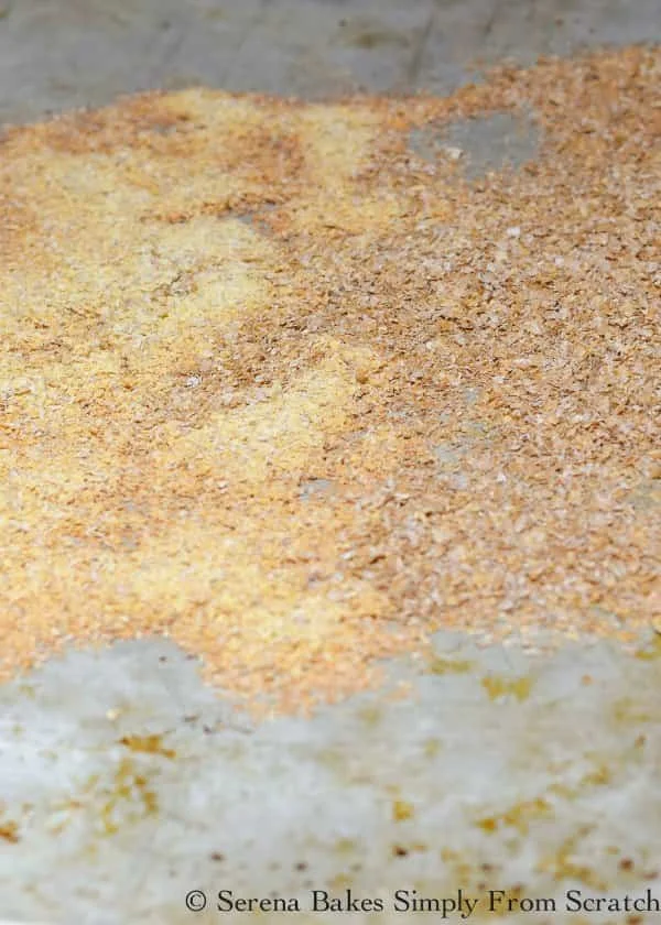 Toasted Wheat Germ and Wheat Bran on a cookie sheet for Irish Brown Bread.