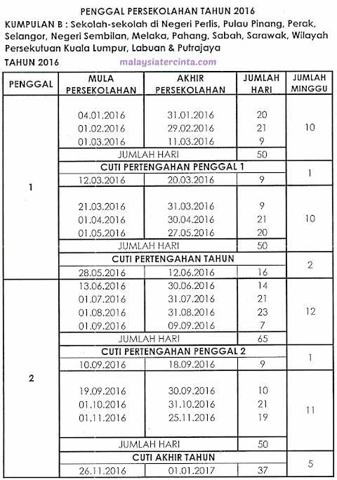 cuti sekolah akhir tahun 2016