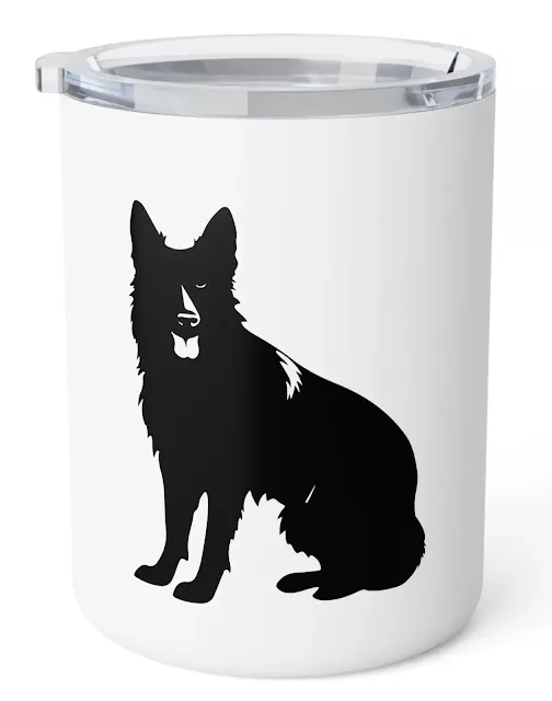 Insulated Stainless Steel Coffee Mug With Black German Shepherd Graphic Sloppy Sitting Leaving Tongue Out