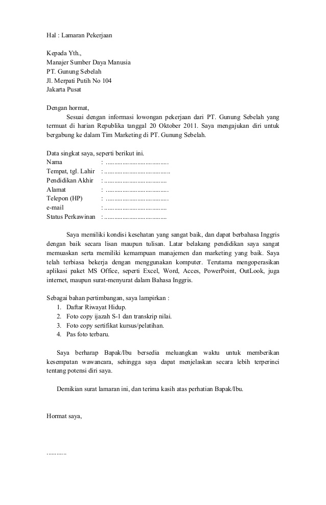 Contoh Surat Lamaran Kerja Di Pabrik - ben jobs