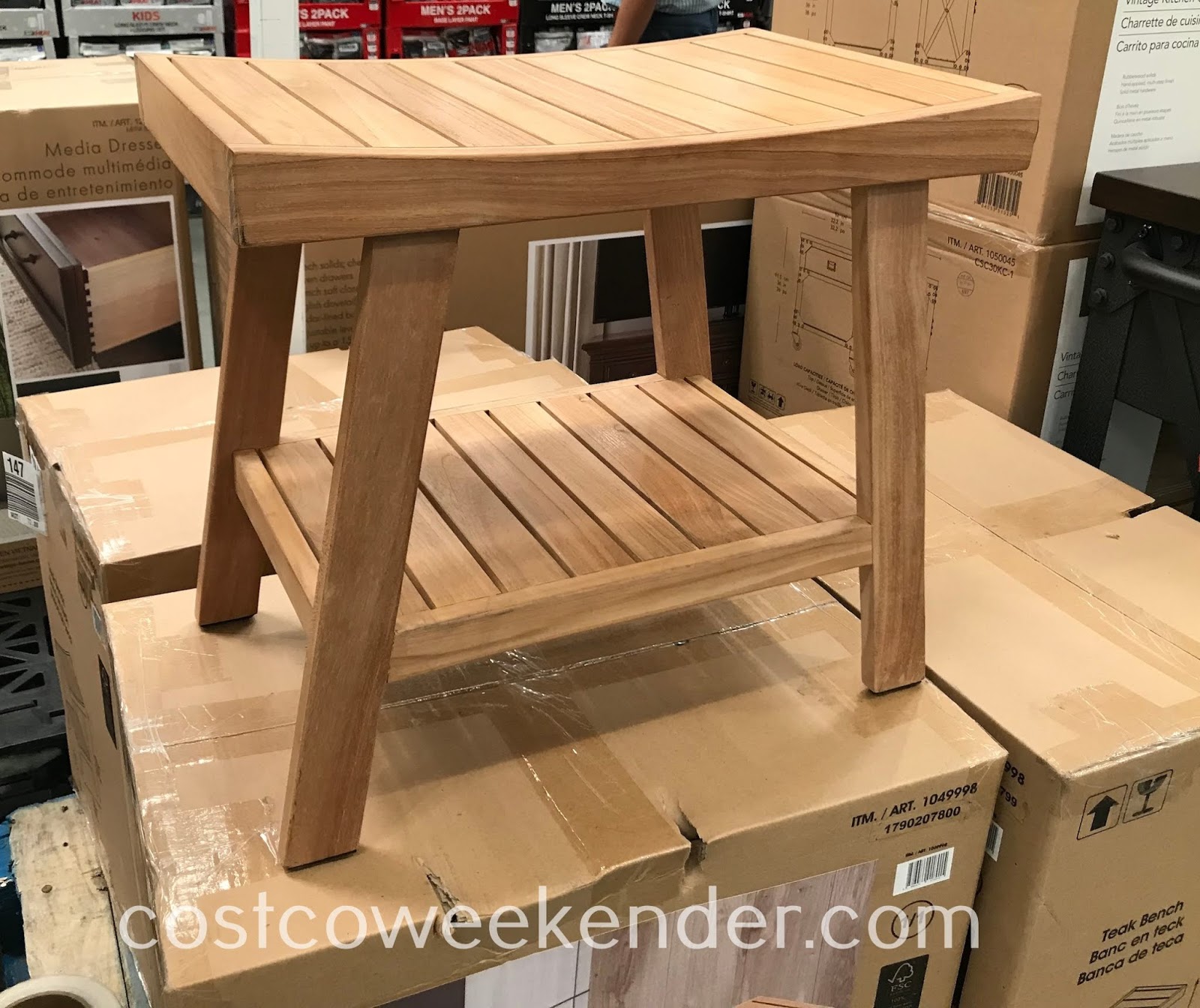 teak bathroom storage bench