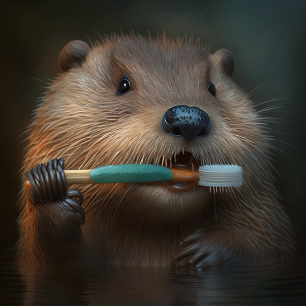 Бобр чистит зубы