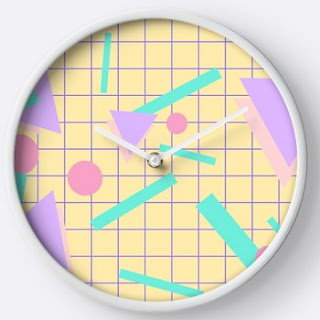 80s Shapes and Grid Pattern Wall Clock