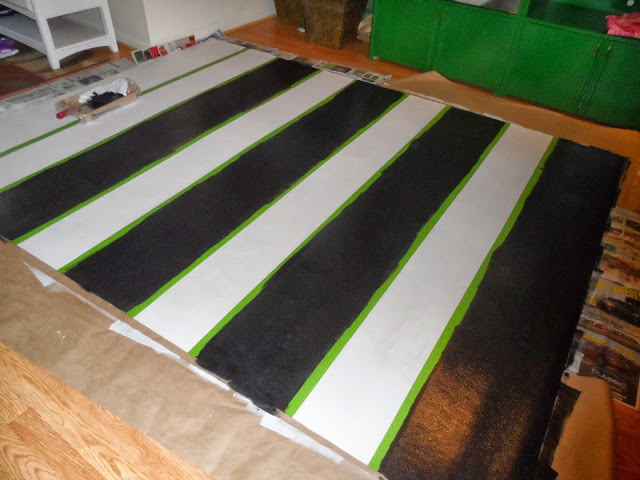 Rug created out of vinyl and painted so that it is wipeable. 