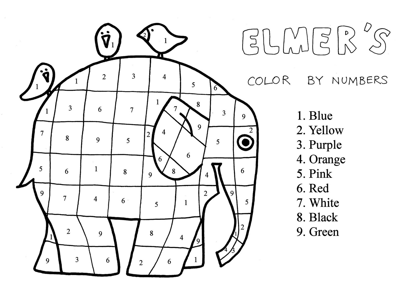 Download Elmer the Patchwork Elephant Coloring Page - Lines Across