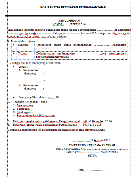 Contoh Tahapan Persiapan dan Teknis Pengadaan Tanah Tahun 2017