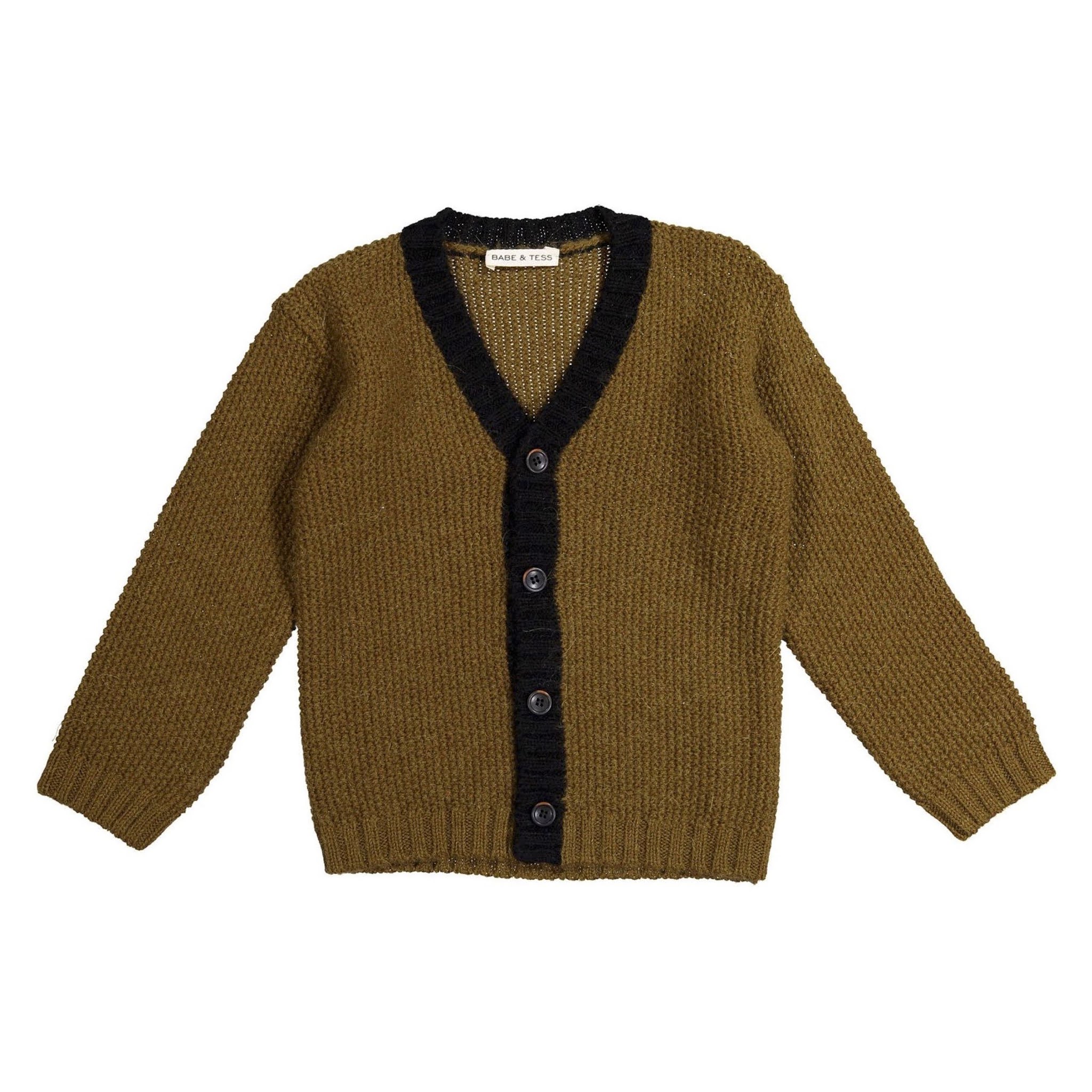 Kids Moss and Black Trim Cardigan from Babe and Tess