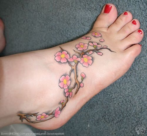 The fallen Cherry Blossom Tattoo on foot is not taken lightly in Japanese