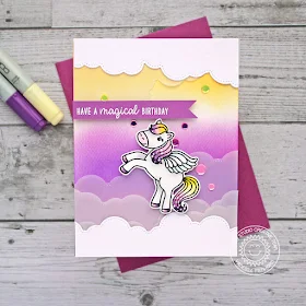 Sunny Studio Stamps: Prancing Pegasus Fluffy Clouds Border Dies Magical Pegasus Birthday Card by Vanessa Menhorn