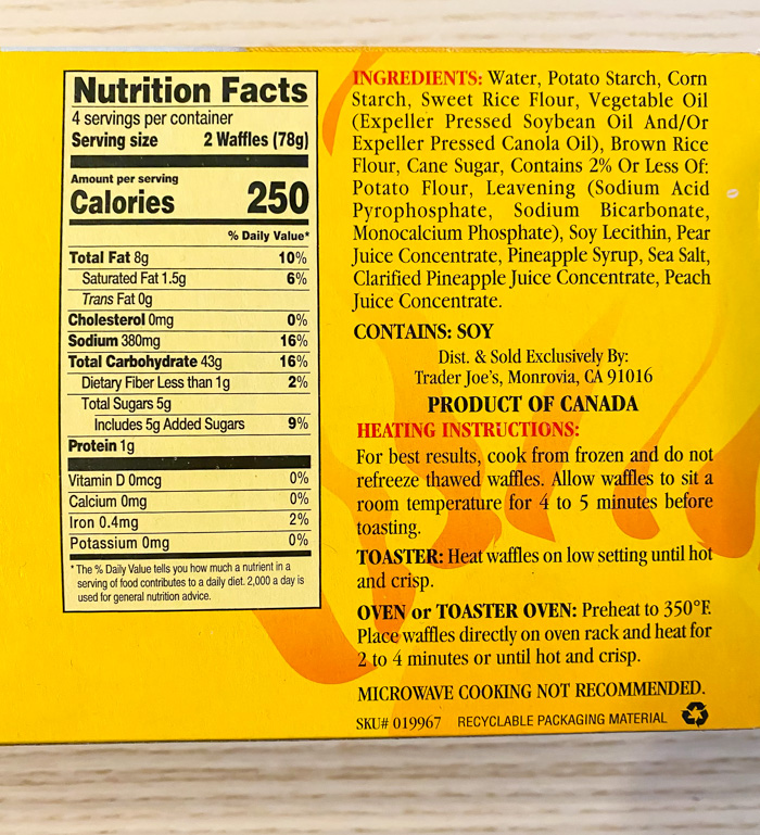 Trader Joe's Gluten-Free Toaster Waffles nutrition info and ingredients