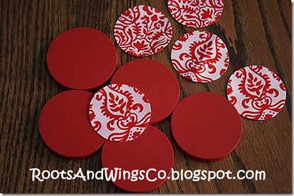 paint your wood and cut out paper or fabric circles