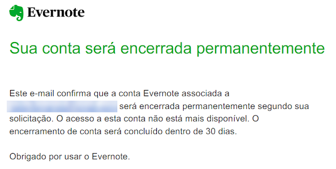 Conta Evernote cancelada