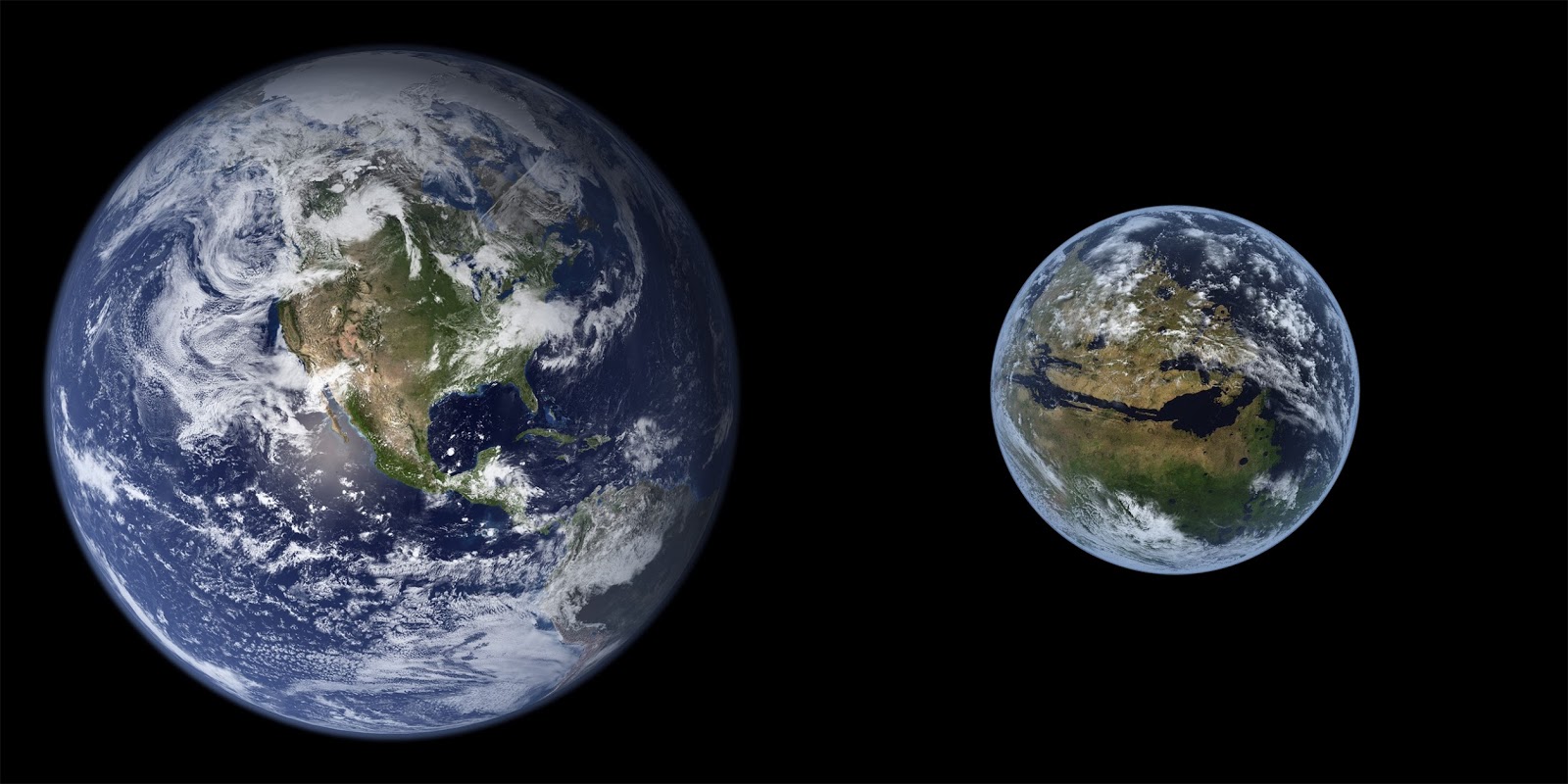 Earth and terraformed Mars to scale
